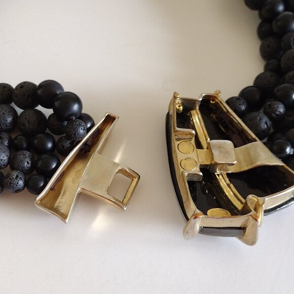 Alexis Bittar Lucite 5-Strand Black Tektite Beaded Statement Necklace - Picture 7 of 8